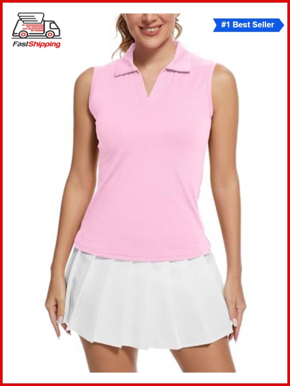 Womens UPF 50+ Sleeveless V-Neck Golf Polo Tank Top Athletic Shirt